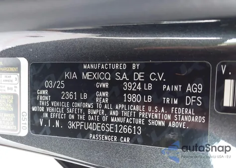 2025 Kia K4 Ex from USA, damaged, VIN 3KPFU4DE6SE126613
